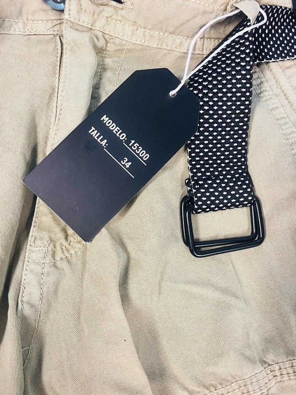 Khaki Cargo Shorts with Contrast Web Belt